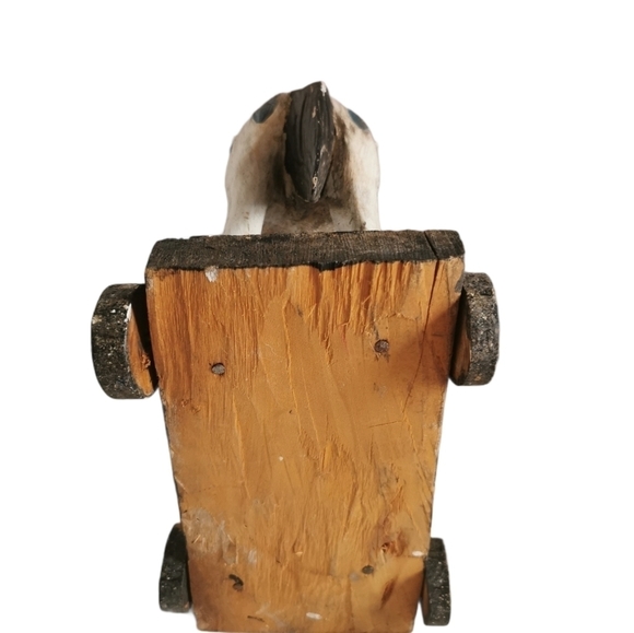 ANTIQUE wooden Pull Toy Horse Wood Wheels Farmhouse primitive folk Art. - Picture 5 of 6